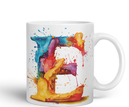 Letter E mug, Alphabet Letter E Monogram watercolour Ceramic Coloured Mug Cup for Tea Coffee Hot brew 330ml 11Oz Gift