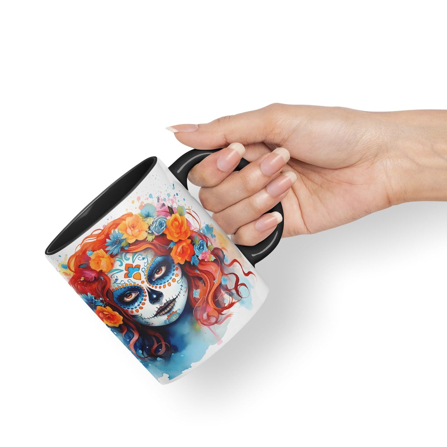 Sugar Skull and Roses Ceramic Coloured Mug Cup for Tea Coffee Hot Brew 330ml 11Oz Gift sk12