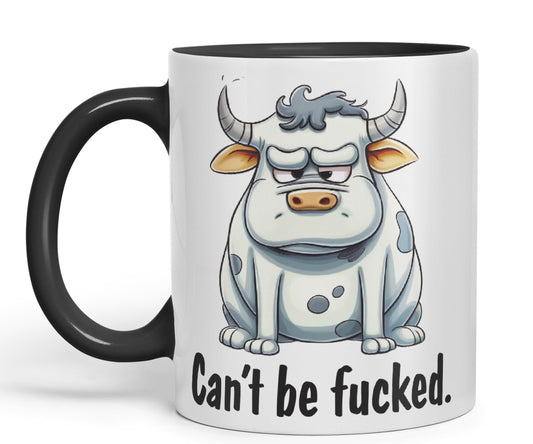 Can't be Fucked Cow Sarcastic Joke Ceramic Coloured Mug Cup for Tea Coffee Hot Brew 330ml 11Oz