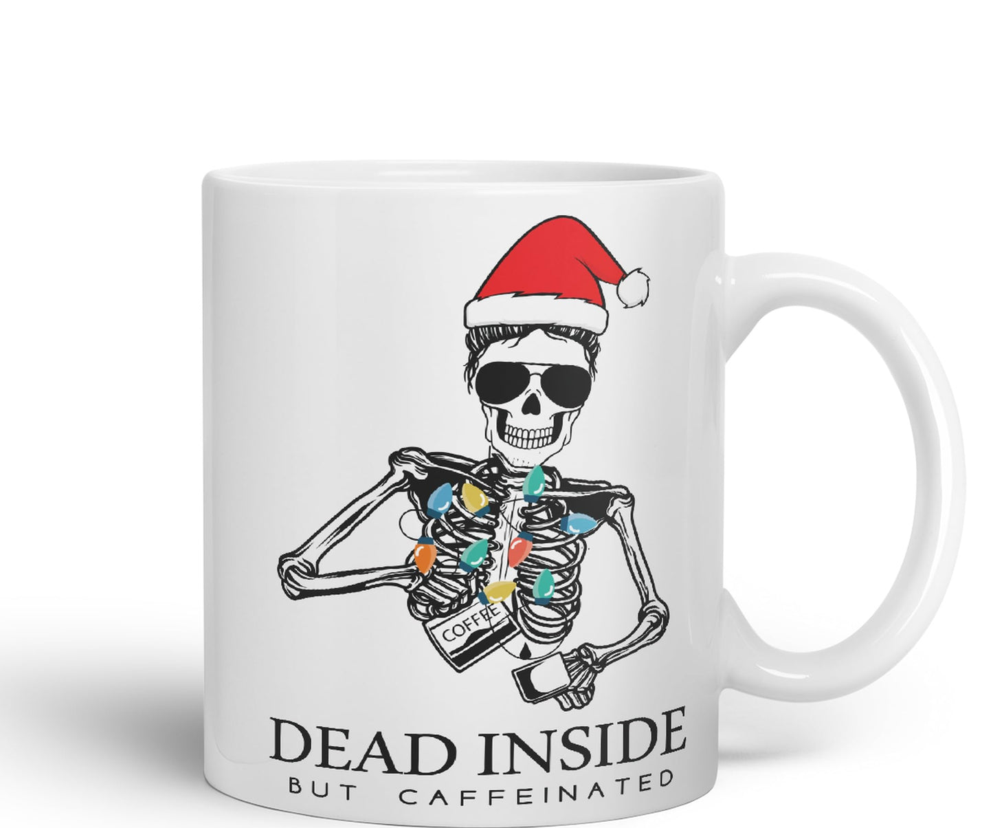 Dead Inside but Coffeinated Christmas Skull Sarcastic Joke Ceramic Coloured Mug Cup for Tea Coffee Hot Brew 330ml 11Oz