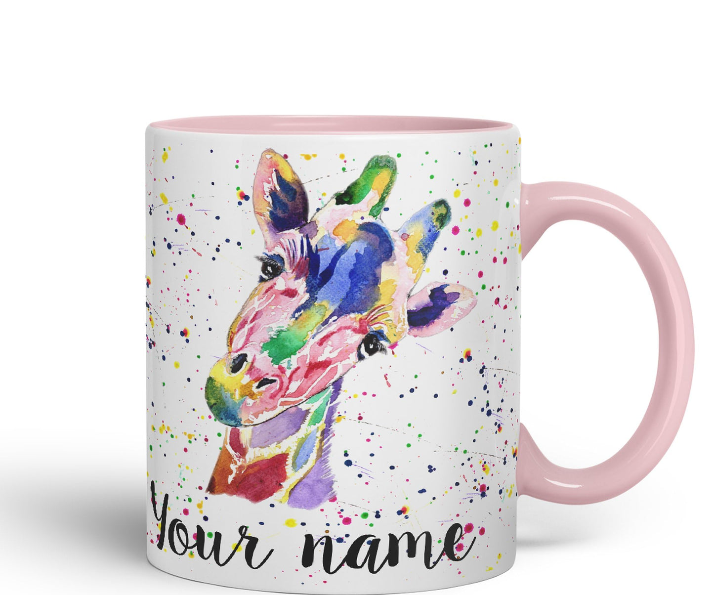 Vixar Personalised with Your Text Giraffe Safari Wildlife Animals Watercolour Art Coloured Ceramic Mug Cup Gift 330ml 11oz Custom Work Office Tea Coffee