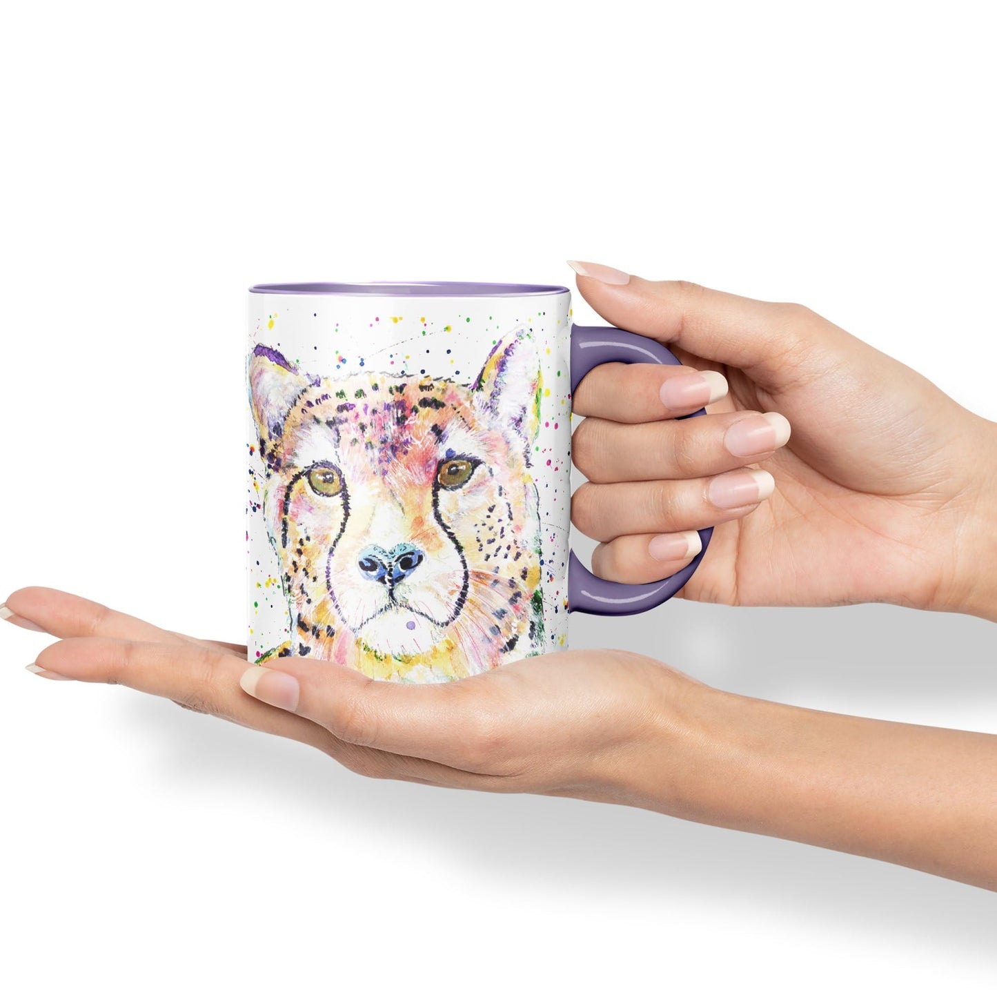 Cheatah Big Cat Safari animals Watercolour Ceramic Coloured Mug Cup for Tea Coffee Hot brew 330ml 11Oz Gift