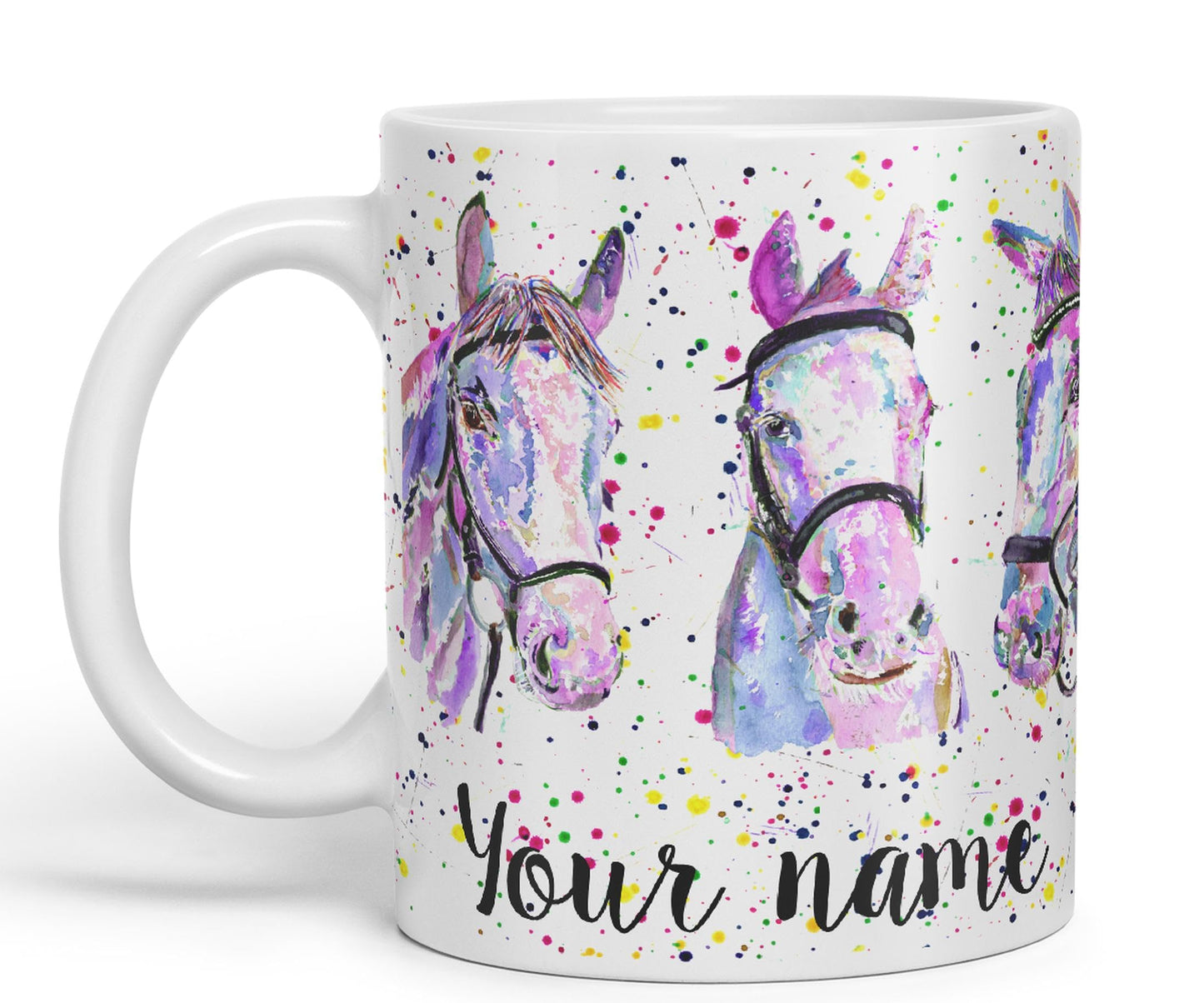 Vixar Personalised with Your Horses Horse Farm Animals Watercolour Art Coloured Mug Cup Gift Birthday Custom Work Office Tea Coffee