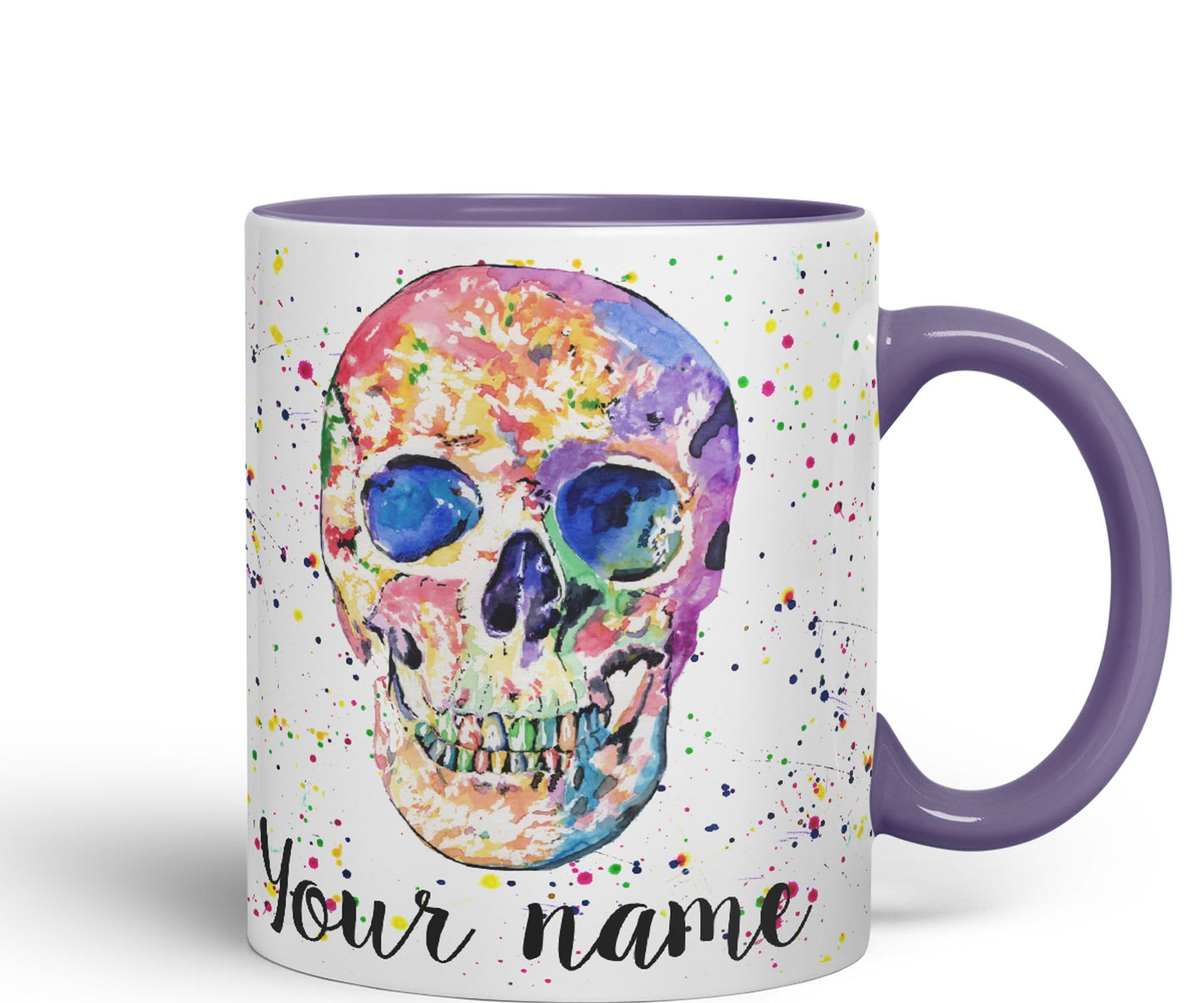 Vixar Personalised with Your Text Skull Front Art Coloured Ceramic Mug Cup Gift 330ml 11oz Custom Work Office Tea Coffee