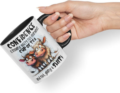 Vixar Confidence Funny Highland Cow Coloured Mug Cup 11oz (Black)