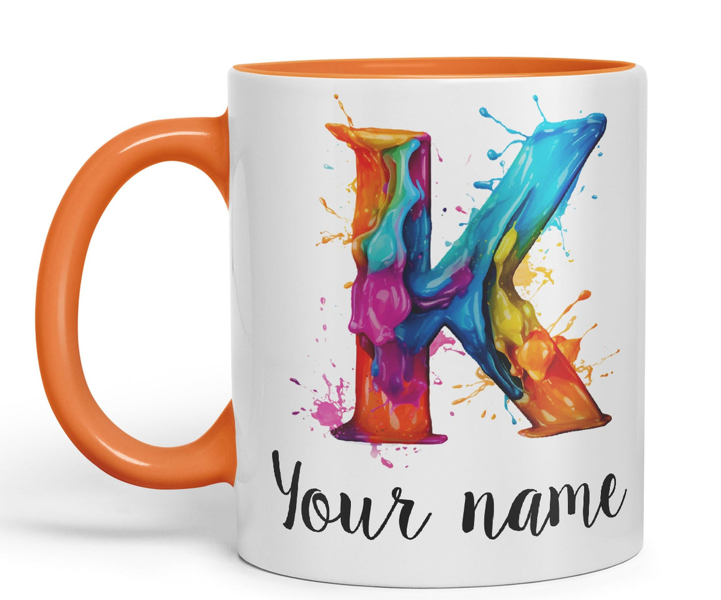 Personalised Letter K mug, Alphabet cusomized custom Letter K Monogram watercolour Ceramic Coloured Mug Cup for Tea Coffee Hot brew 330ml 11Oz Gift