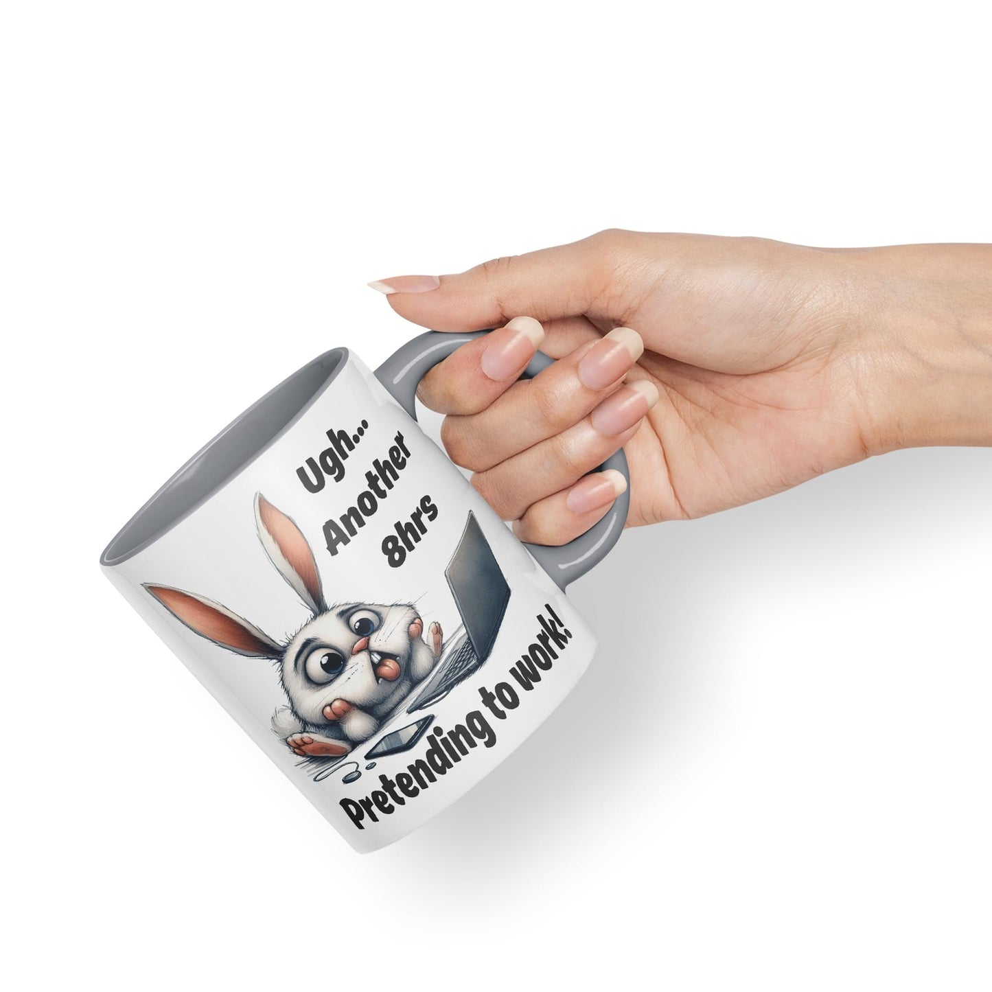 Ugh.. Another 8hrs Pretending to Work Rabbit Joke sarkasm Sarcastic Ceramic Coloured Mug Cup for Tea Coffee Hot Brew 330ml 11Oz Gift