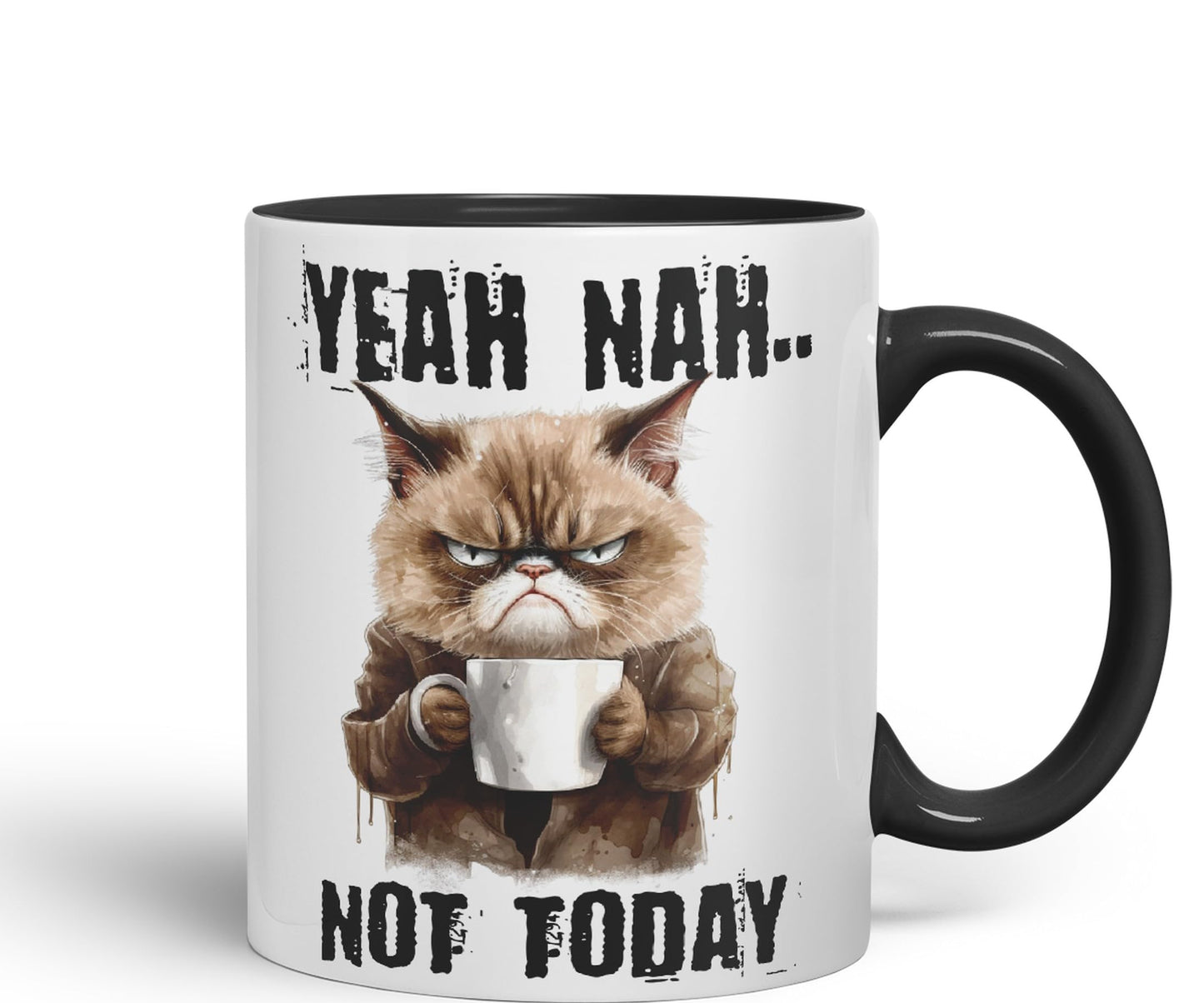 Yeah Nah.. Not Today, Cat Gift Sarcastic Joke Ceramic Coloured Mug Cup for Tea Coffee Hot Brew 330ml 11Oz