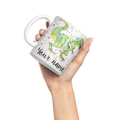 Vixar Personalised with Your Text Dinosaur Tyrannosaurus T-Rex Art Coloured Ceramic Mug Cup Gift 330ml 11oz Custom Work Office Tea Coffee