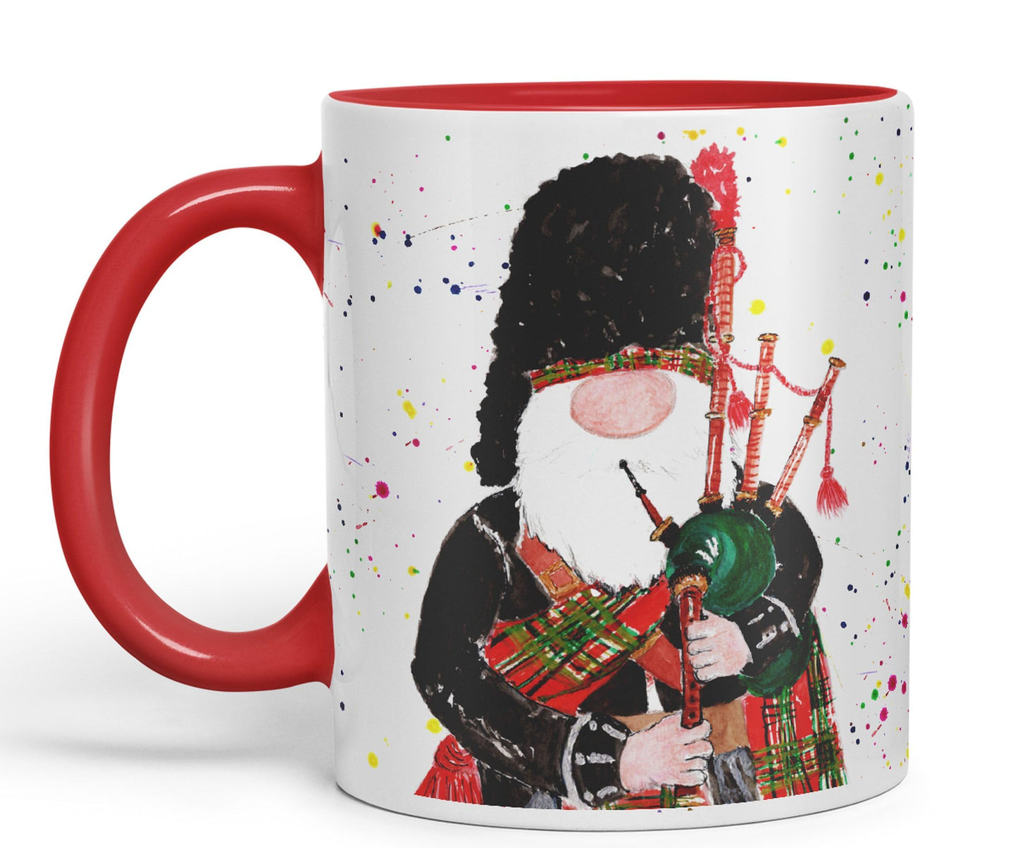 Vixar Scottish Bagpiping Gonk Tomte Watercolour Art Coloured Ceramic 330 ml Mug Cup Gift Birthday Work Office Tea Coffee