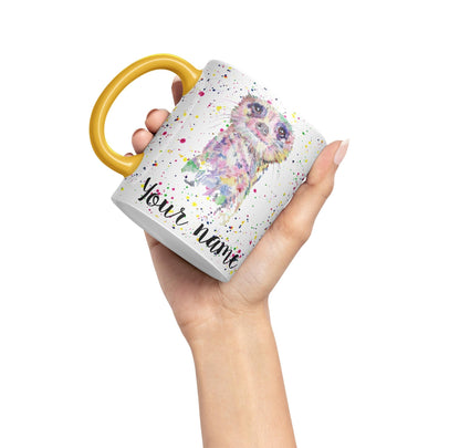 Vixar Personalised with Your Text Meerkat Dessert Wildlife Animals Watercolour Art Coloured Ceramic Mug Cup Gift 330ml 11oz Custom Work Office Tea Coffee