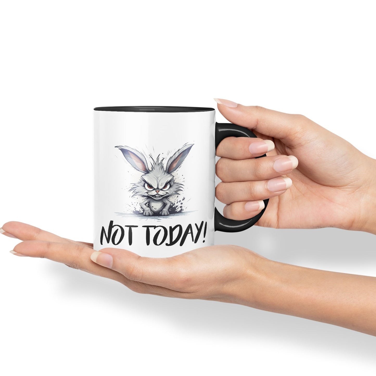 Not Today! Hunry Bunny Hare Joke sarkasm Sarcastic Ceramic Coloured Mug Cup for Tea Coffee Hot Brew 330ml 11Oz Gift