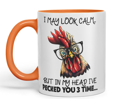 Vixar I May Look Calm.. Chickens Sarcastic Joke Ceramic Coloured Mug Cup for Tea Coffee Hot Brew 330ml 11oz