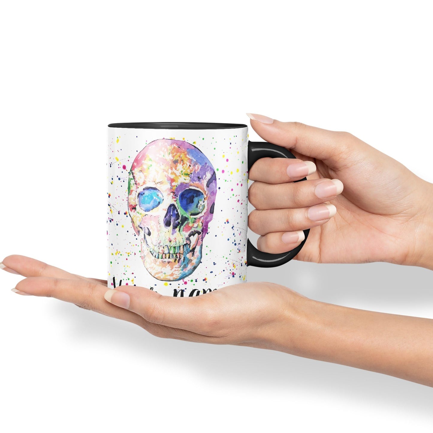 Vixar Personalised with Your Text Skull Front Art Coloured Ceramic Mug Cup Gift 330ml 11oz Custom Work Office Tea Coffee