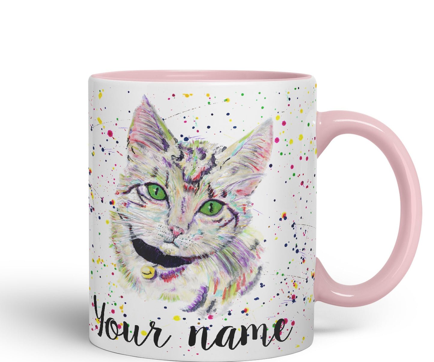 Vixar Personalised with Your Text Kitten Cat Feline Pet Animals Watercolour Art Coloured Ceramic Mug Cup Gift 330ml 11oz Custom Work Office Tea Coffee