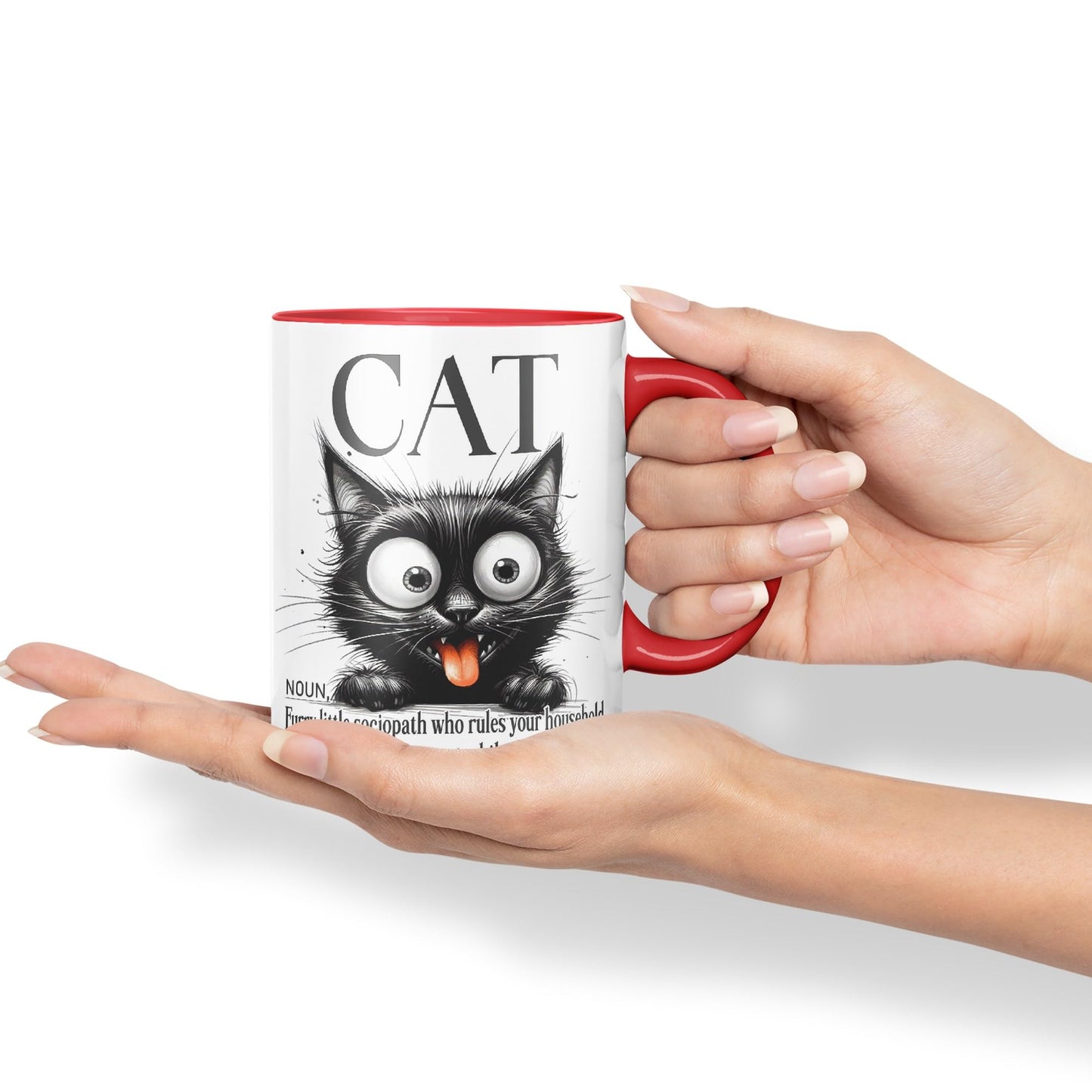 Cat Noun, Furry Little sociapath who Rules Your Household and Looks Innocent White Doing so, Joke sarkasm Sarcastic Ceramic Coloured Mug Cup for Tea Coffee Hot Brew 330ml 11Oz Gift