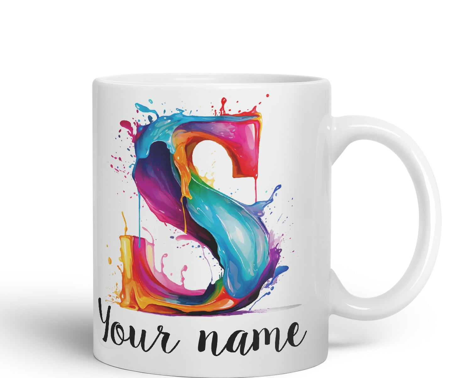 Personalised Letter S mug, Alphabet cusomized custom Letter S Monogram watercolour Ceramic Coloured Mug Cup for Tea Coffee Hot brew 330ml 11Oz Gift