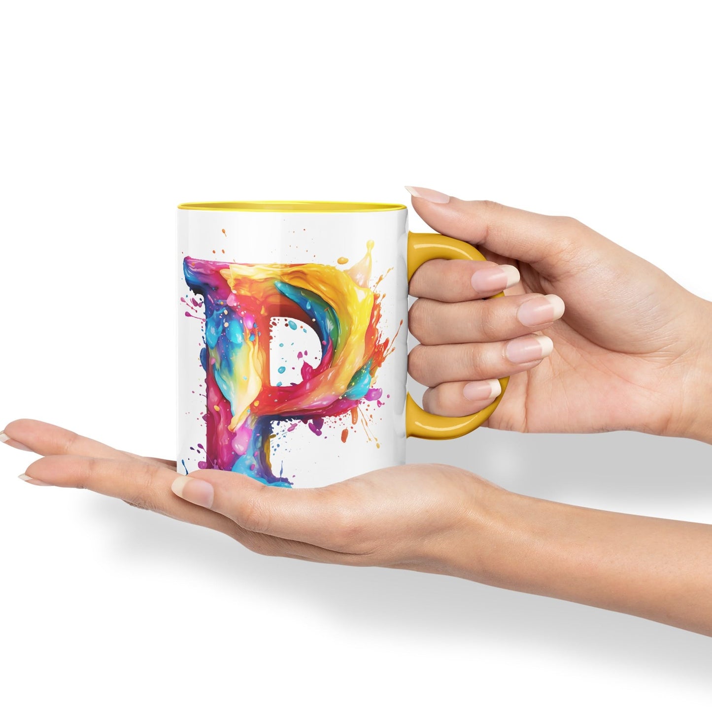 Letter P mug, Alphabet Letter P Monogram watercolour Ceramic Coloured Mug Cup for Tea Coffee Hot brew 330ml 11Oz Gift