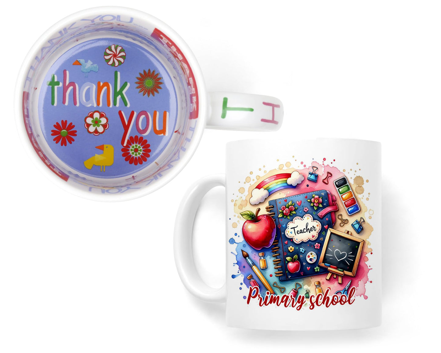 Vixar Primary School Teacher Mug Thank You, End of School Gift Ceramic Coloured Mug Cup for Tea Coffee Hot Brew 330ml 11Oz Gift
