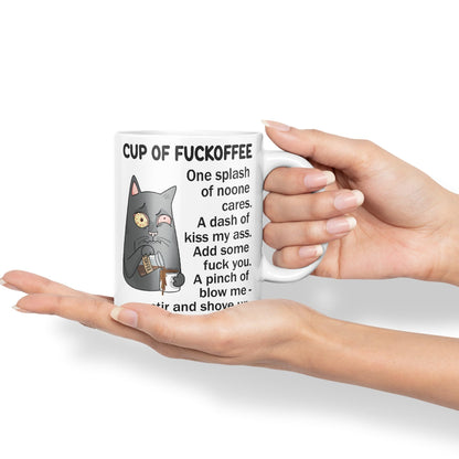 Cup of Fuckoffee, one Splash on Noone Cares cat Sarcastic Joke Ceramic Coloured Mug Cup for Tea Coffee Hot Brew 330ml 11Oz
