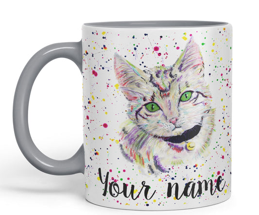 Vixar Personalised with Your Text Kitten Cat Feline Pet Animals Watercolour Art Coloured Ceramic Mug Cup Gift 330ml 11oz Custom Work Office Tea Coffee