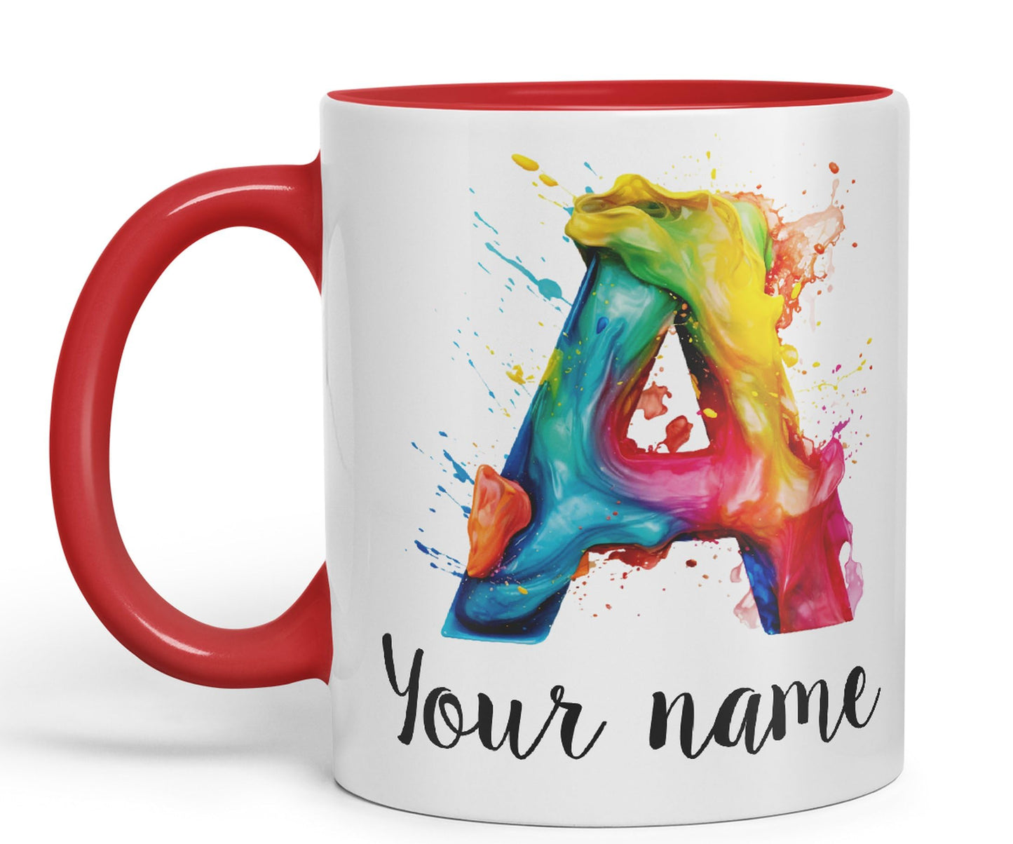 Personalised Letter A mug, Alphabet cusomized custom your Letter A Monogram watercolour Ceramic Coloured Mug Cup for Tea Coffee Hot brew 330ml 11Oz Gift