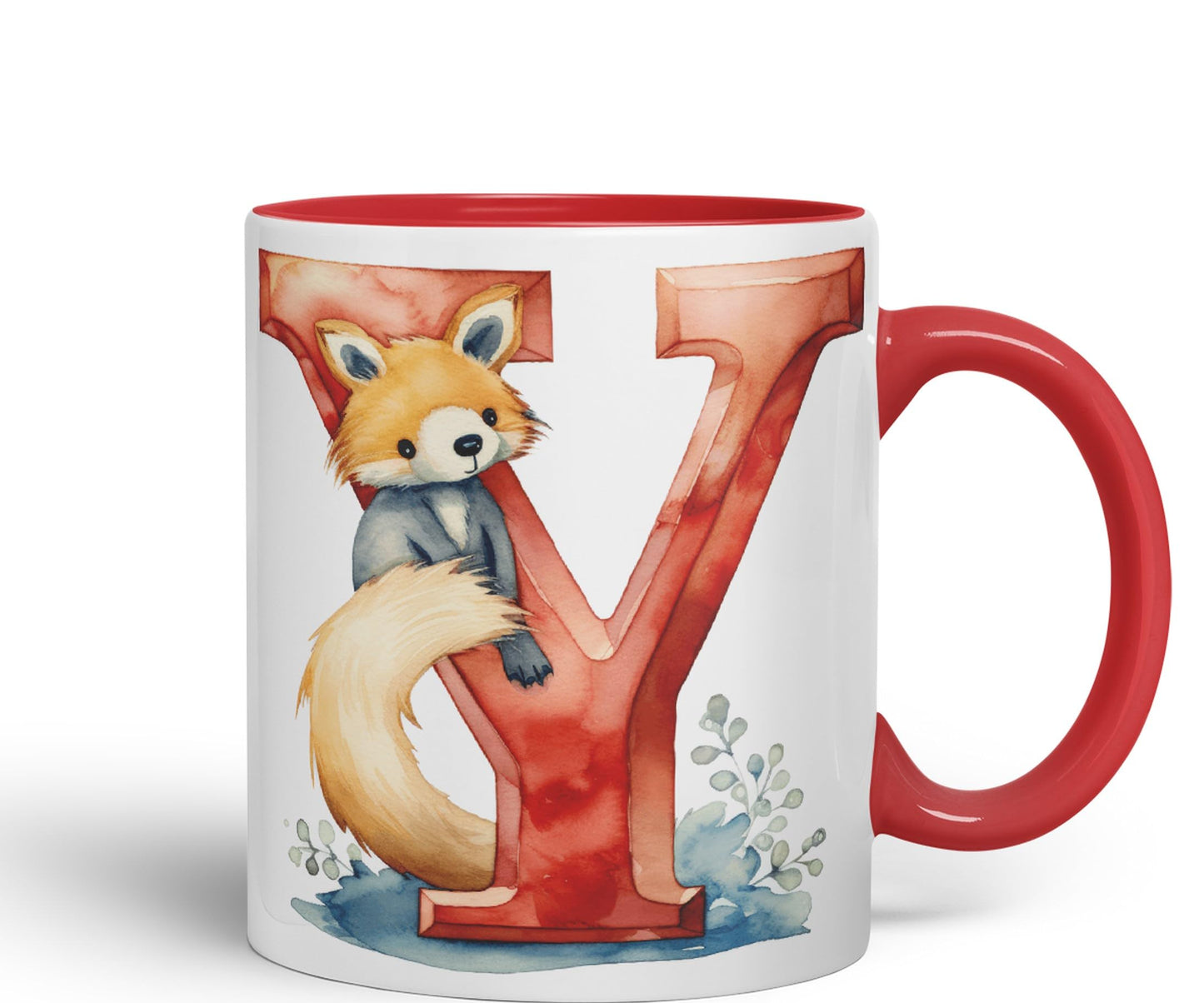 Letter Y mug, Animals Alphabet Letter Y Monogram animal for kids Ceramic Coloured Mug Cup for Tea Coffee Hot brew 330ml 11Oz Gift