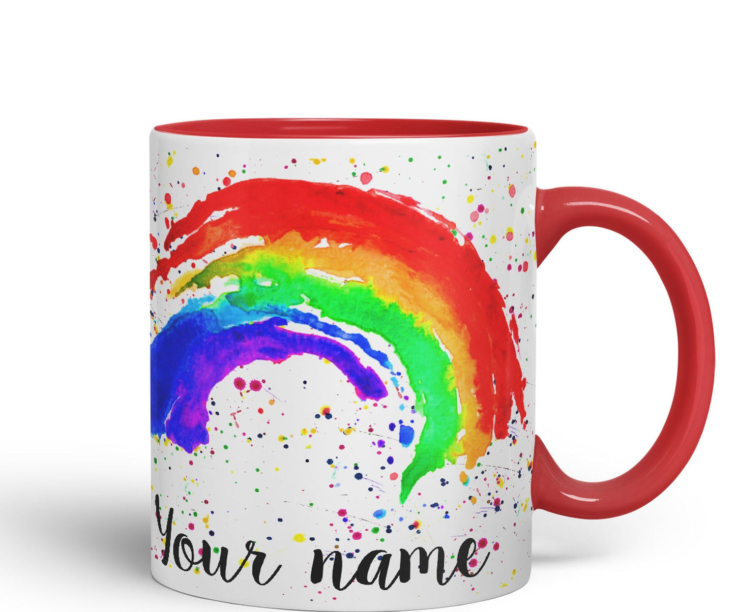 Vixar Personalised with Your Text Rainbow Watercolour Art Coloured Ceramic Mug Cup Gift 330ml 11oz Custom Work Office Tea Coffee (O1)