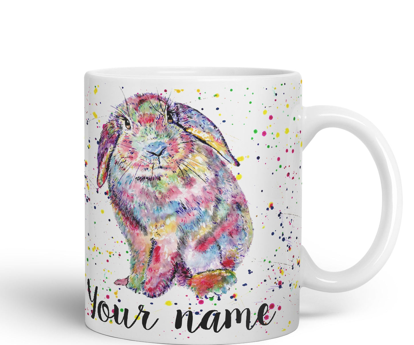 Vixar Personalised with Your Text Lop Rabbit Bunny Eared Watercolour Art Coloured Ceramic Mug Cup Gift 330ml 11oz Custom Work Office Tea Coffee