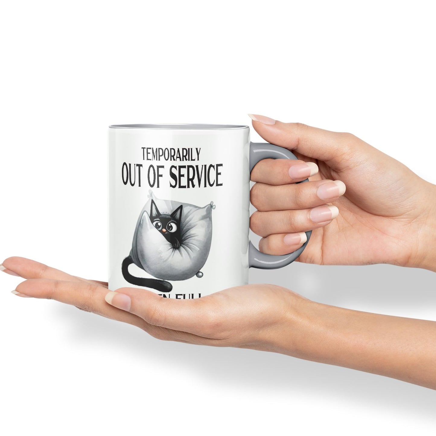 Temporarily Out of Service When Full cat Kitten Joke sarkasm Sarcastic Ceramic Coloured Mug Cup for Tea Coffee Hot Brew 330ml 11Oz Gift