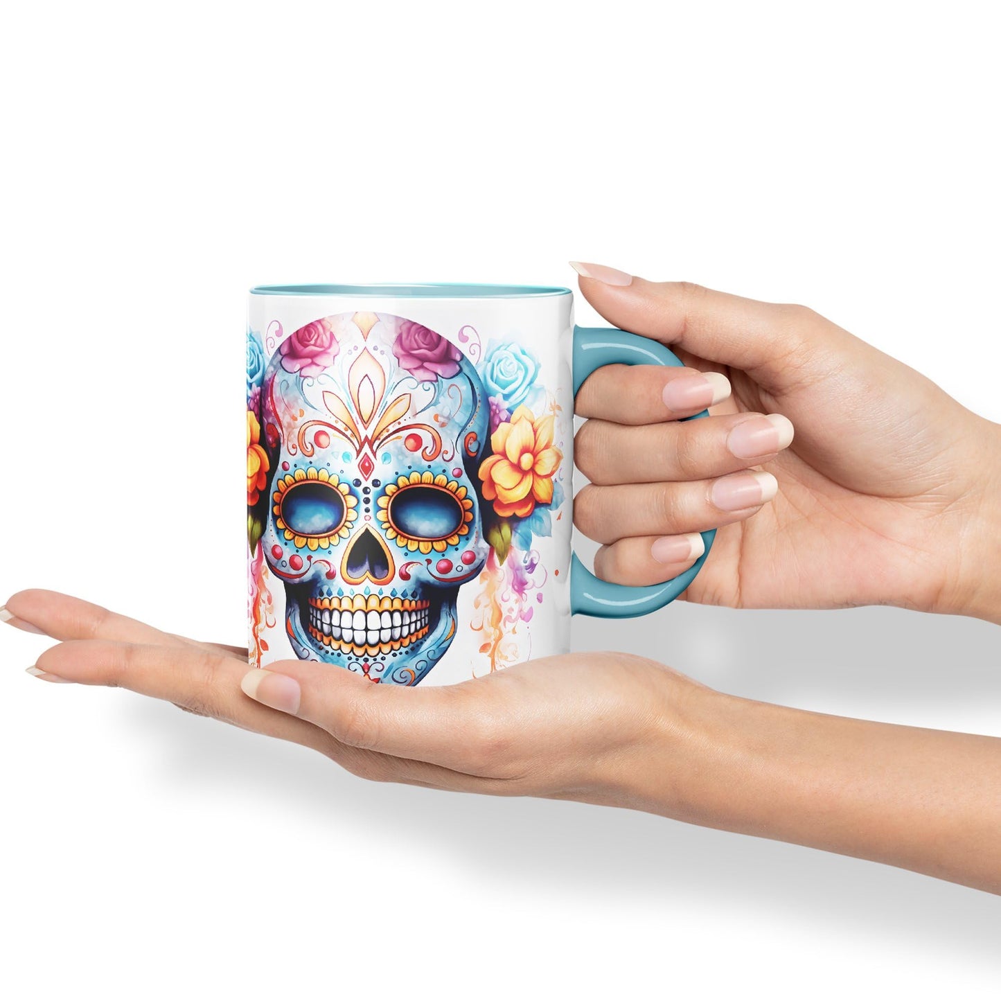 Sugar Skull and Roses Ceramic Coloured Mug Cup for Tea Coffee Hot Brew 330ml 11Oz Gift sk4