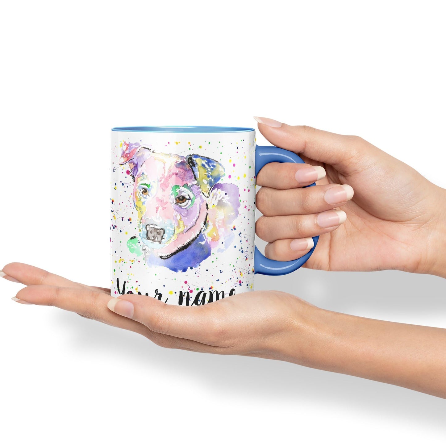 Personalised mug with Your Text name Jack Russell Terrier Dog pet animals Watercolour Art Coloured Ceramic Mug Cup Gift 330ml 11oz Custom Work Office Tea Coffee