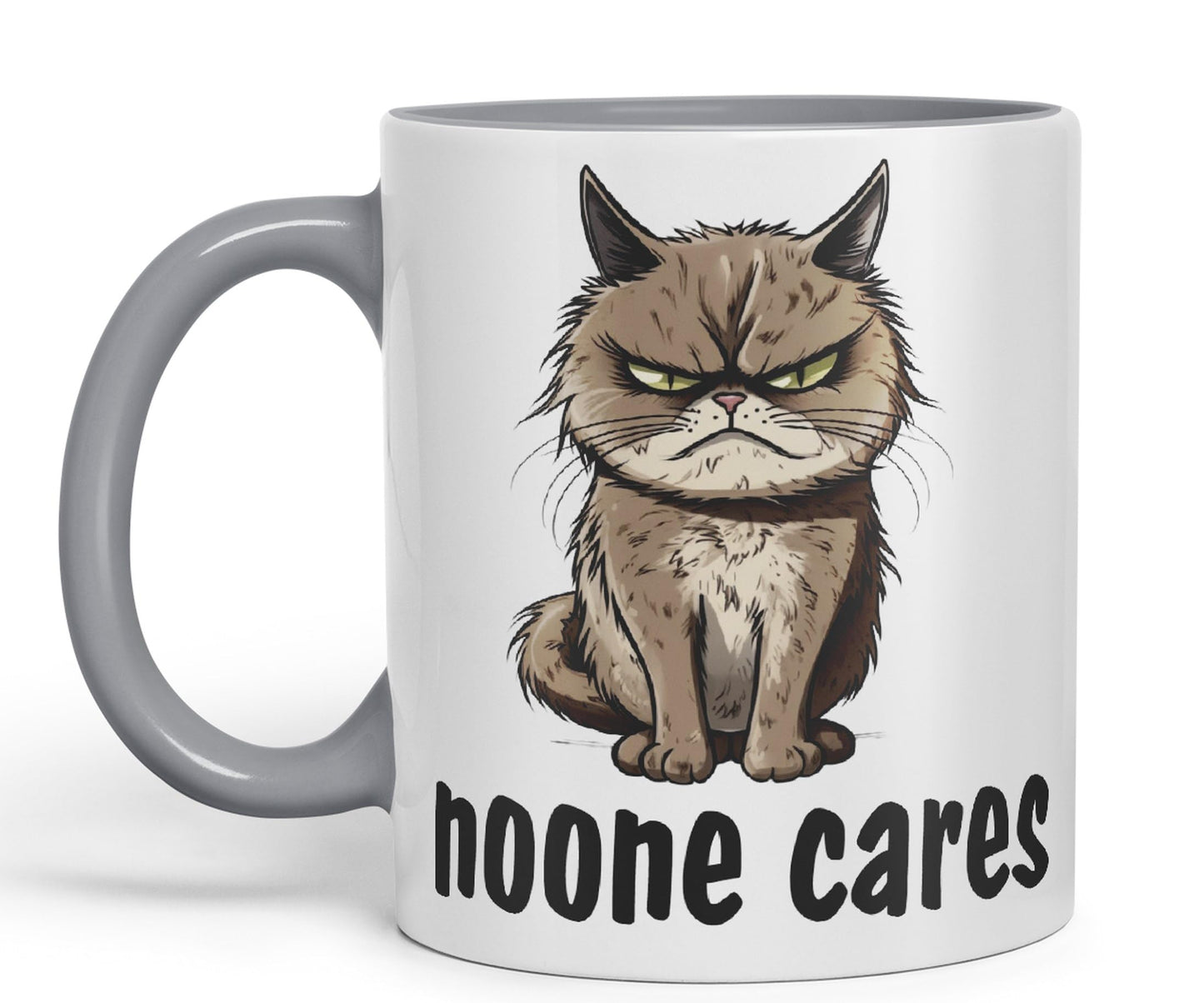 Nooone Cares Cat Kitten Joke sarkasm Sarcastic Ceramic Coloured Mug Cup for Tea Coffee Hot Brew 330ml 11Oz Gift