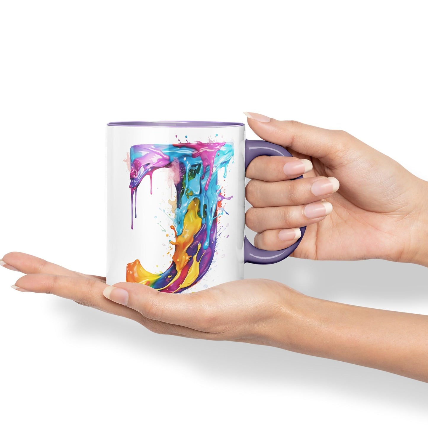 Letter J mug, Alphabet Letter J Monogram watercolour Ceramic Coloured Mug Cup for Tea Coffee Hot brew 330ml 11Oz Gift