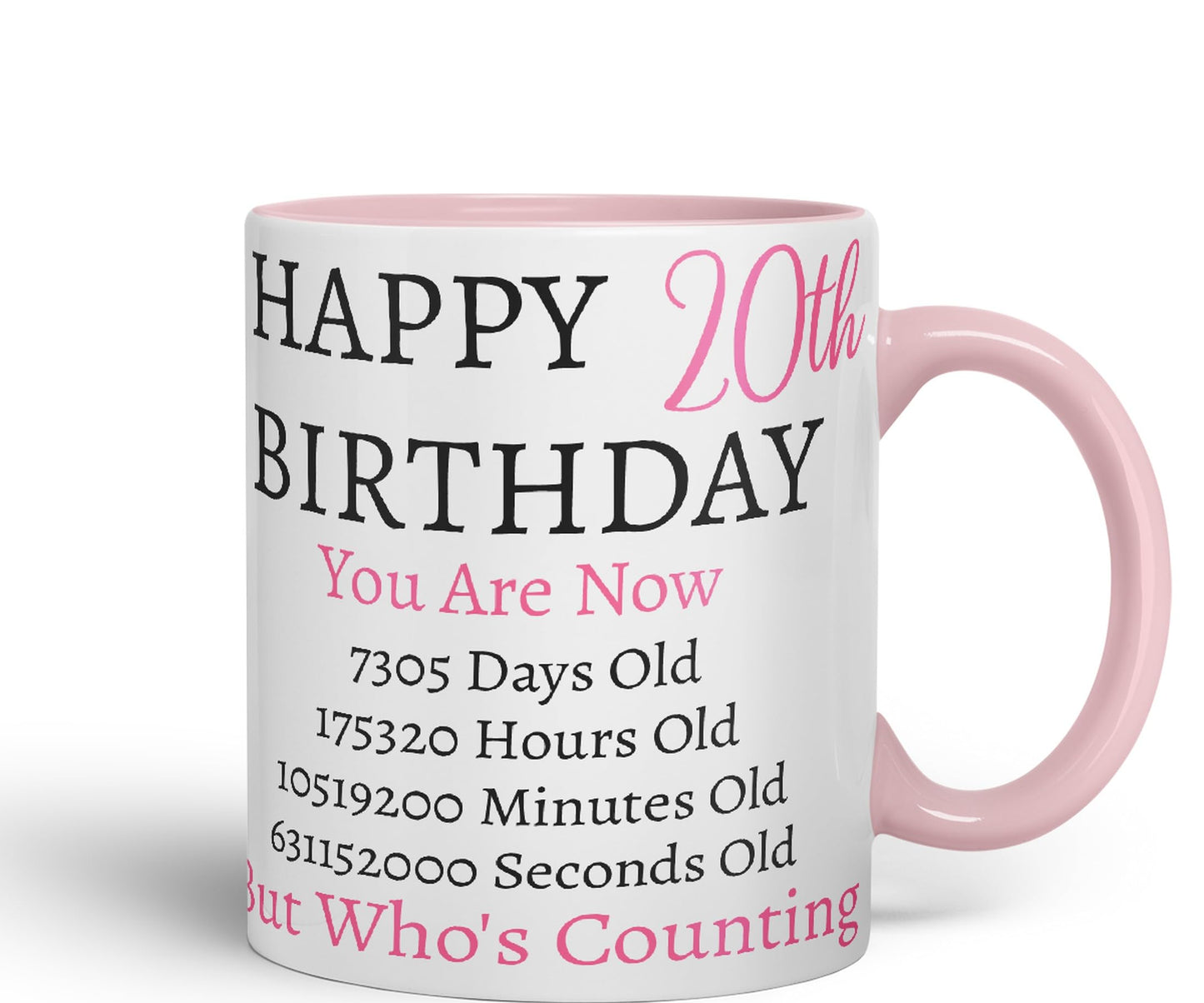 Vixar But Who's Counting Happy 20th Birthday Ceramic Coloured Mug Cup Gift Days Hours Minutes (Pink)