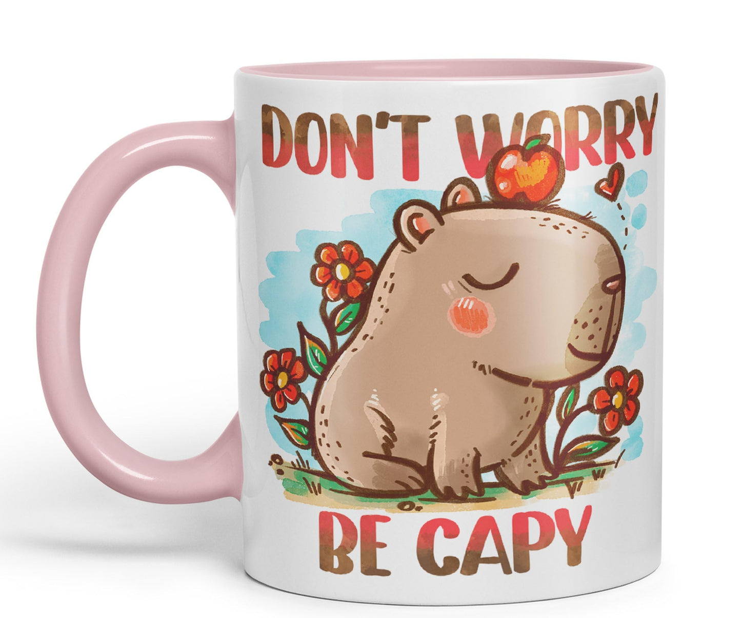 Vixar Capybara Don't Worry Be Capy Kawaii Joke Coloured Ceramic Mug Cup Gift 330ml 11oz Work Office Tea Coffee