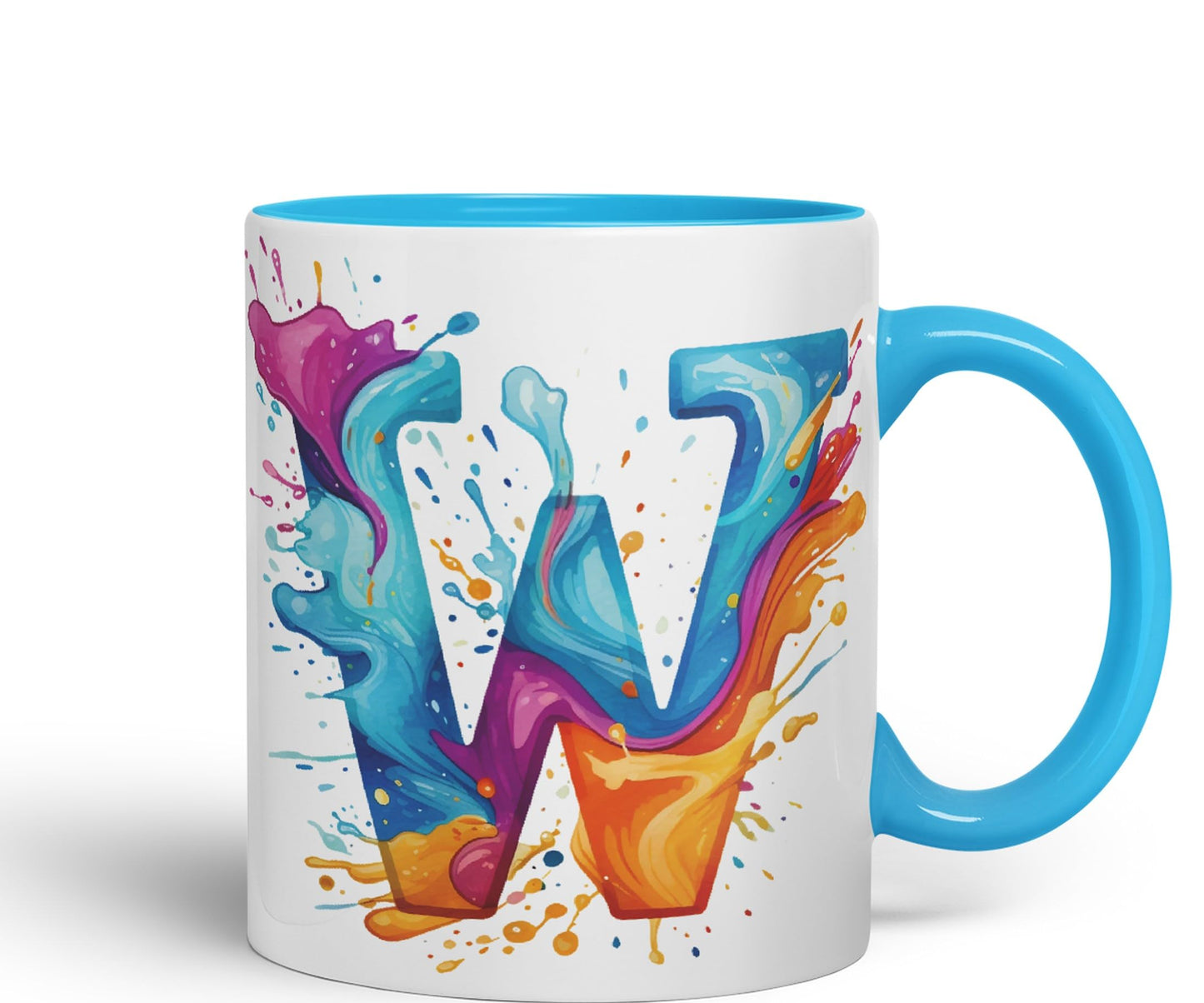 Letter W mug, Alphabet Letter W Monogram watercolour Ceramic Coloured Mug Cup for Tea Coffee Hot brew 330ml 11Oz Gift