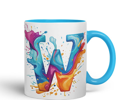 Letter W mug, Alphabet Letter W Monogram watercolour Ceramic Coloured Mug Cup for Tea Coffee Hot brew 330ml 11Oz Gift