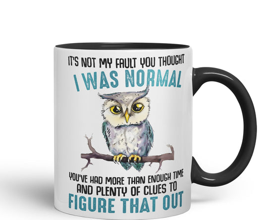 It's Not My Fault YouThought I was Normal, Owl Sarcastic Joke Ceramic Coloured Mug Cup for Tea Coffee Hot Brew 330ml 11Oz