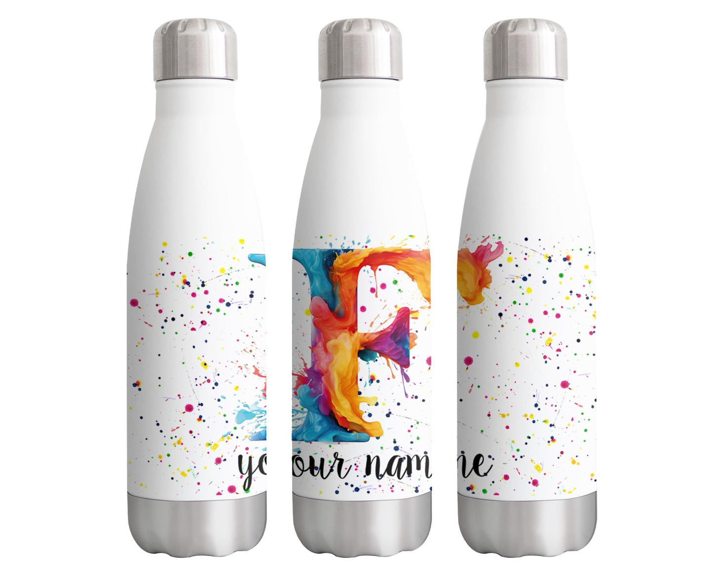 Personalised Letters A-Z Alphabet Monogram Watercolour Bottle Custom Personalized double Wall insulated Stainless steel sport Drinks 500ml