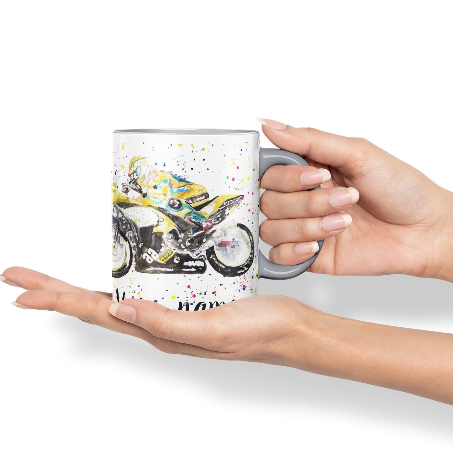 Vixar Personalised with Your Text Motorbike Motocycle Watercolour Art Coloured Ceramic Mug Cup Gift 330ml 11oz Custom Work Office Tea Coffee