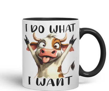 I Do What, I Want Cow Joke sarkasm Sarcastic Ceramic Coloured Mug Cup for Tea Coffee Hot Brew 330ml 11Oz Gift