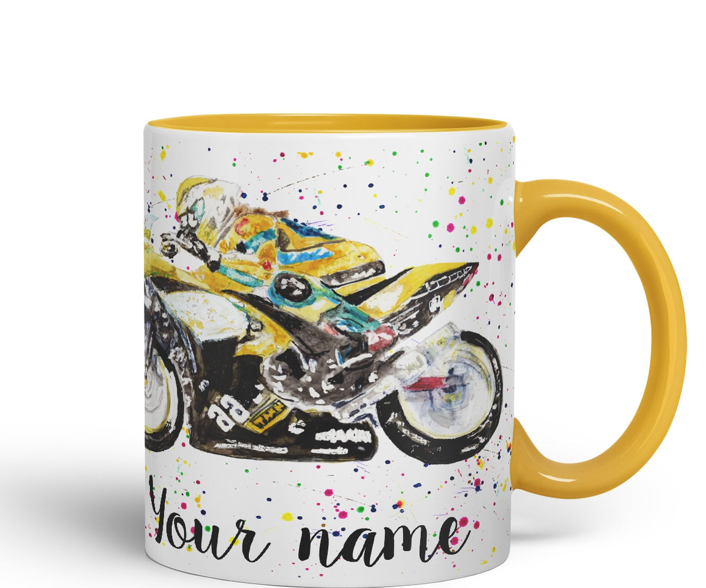 Vixar Personalised with Your Text Motorbike Motocycle Watercolour Art Coloured Ceramic Mug Cup Gift 330ml 11oz Custom Work Office Tea Coffee