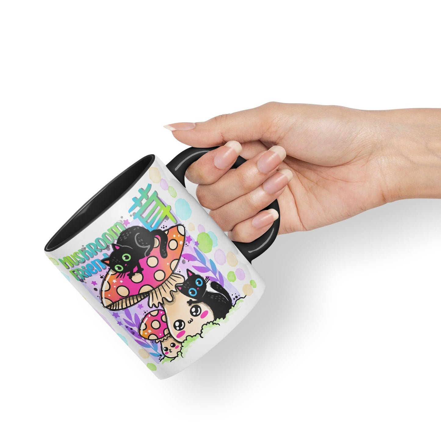 Vixar Mushroom with Cats Cat Friend Coloured Ceramic Mug Cup Gift 330ml 11oz Work Office Tea Coffee Valentines