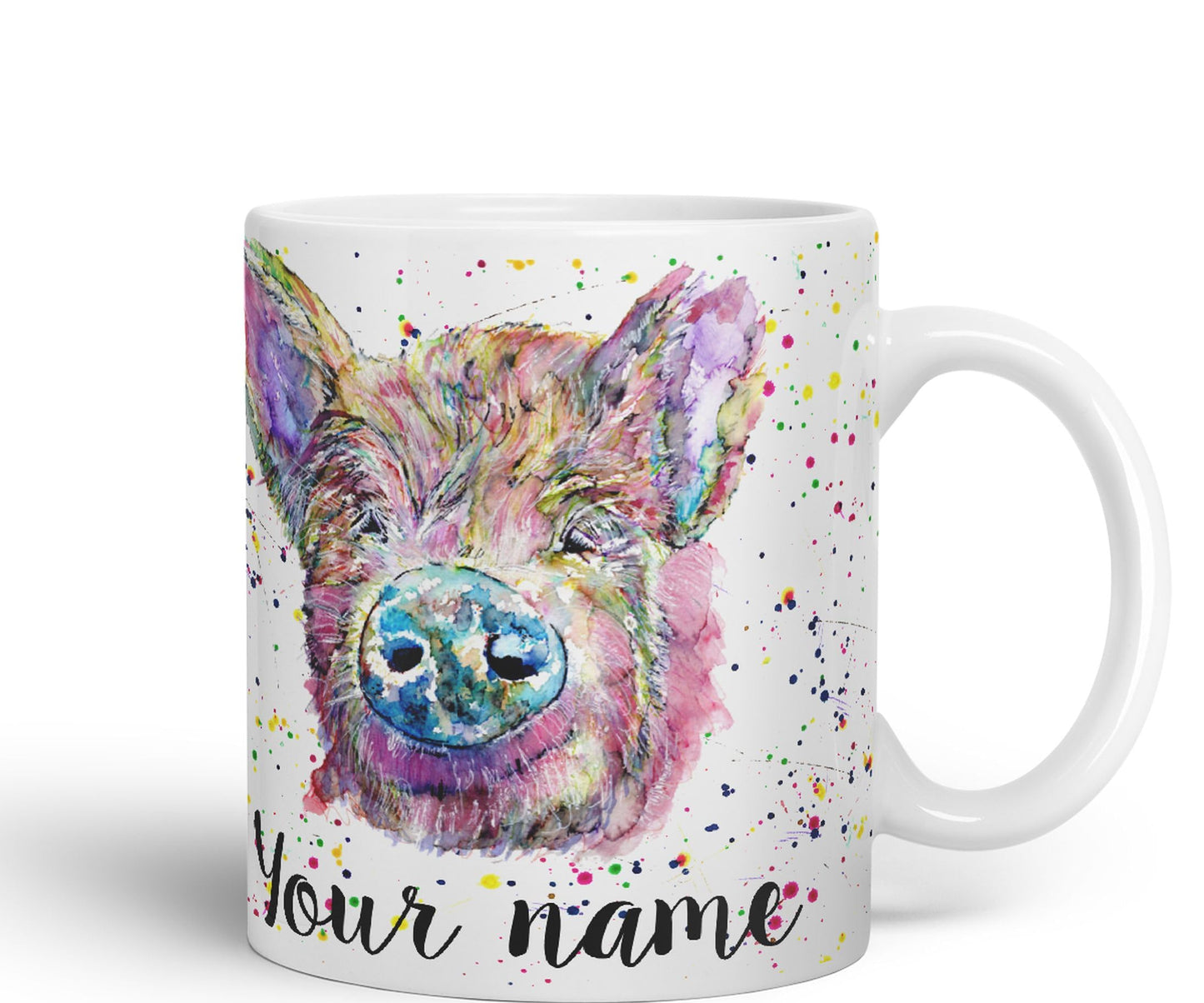 Vixar Personalised with Your Text Pig hog Pork Farm Animal Watercolour Art Coloured Ceramic Mug Cup Gift 330ml 11oz Custom Work Office Tea Coffee (O2)