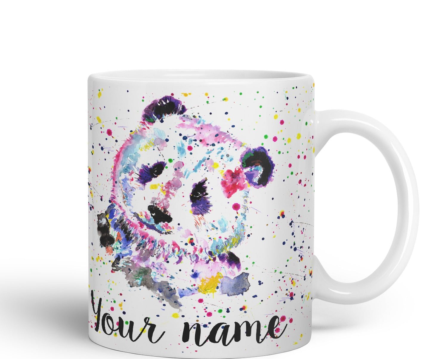 Vixar Personalised with Your Text Panda Bear Watercolour Art Coloured Ceramic Mug Cup Gift 330ml 11oz Custom Work Office Tea Coffee (O1)