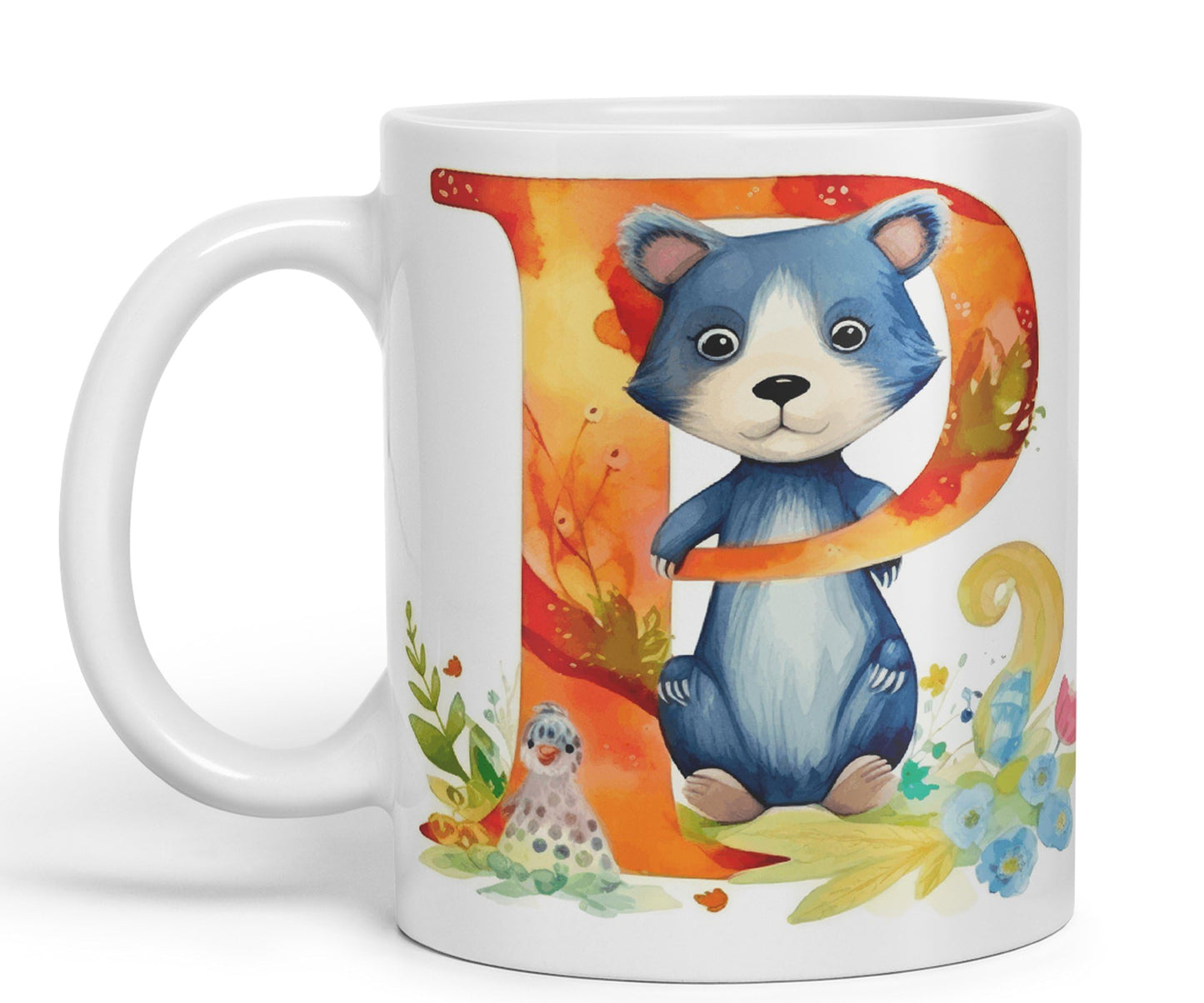 Letter P mug, Animals Alphabet Letter P Monogram animal for kids Ceramic Coloured Mug Cup for Tea Coffee Hot brew 330ml 11Oz Gift