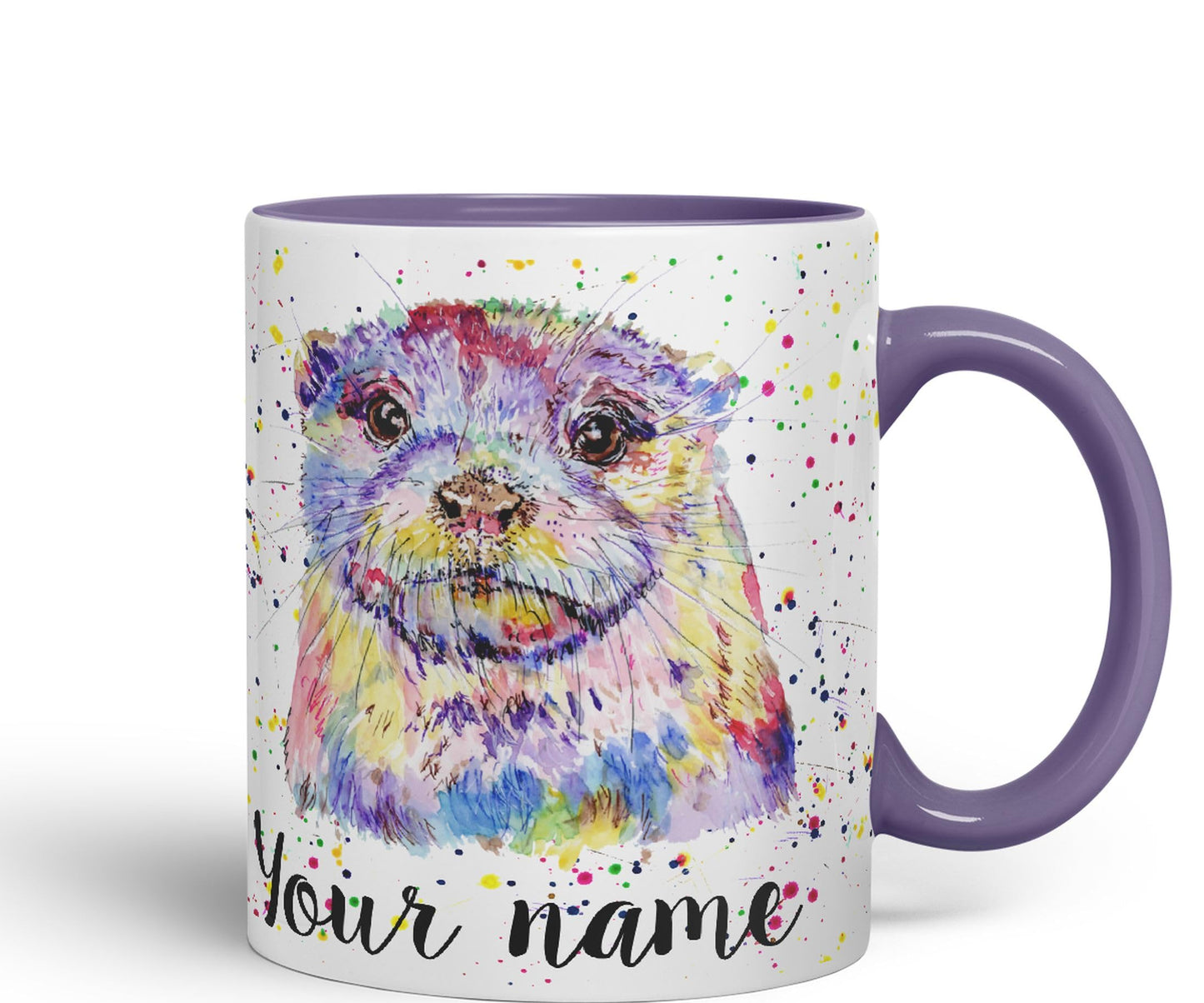 Vixar Personalised with Your Text Otter Animal Watercolour Art Coloured Ceramic Mug Cup Gift 330ml 11oz Custom Work Office Tea Coffee