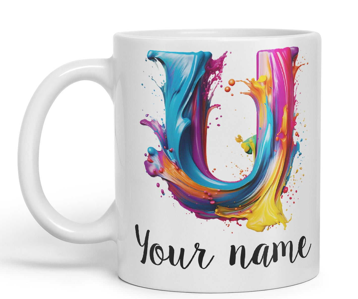 Personalised Letter U mug, Alphabet cusomized custom Letter U Monogram watercolour Ceramic Coloured Mug Cup for Tea Coffee Hot brew 330ml 11Oz Gift