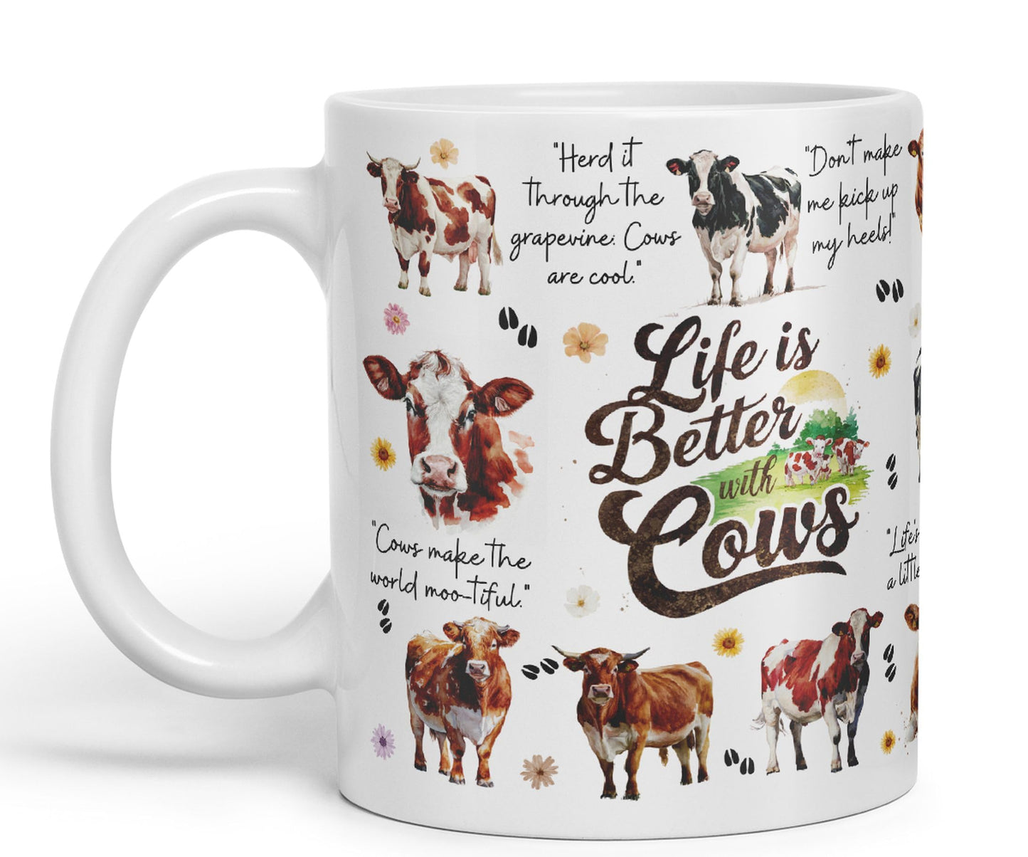 Life Better with Cows Joke sarkasm Sarcastic Ceramic Coloured Mug Cup for Tea Coffee Hot Brew 330ml 11Oz Gift